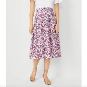 Ann Taylor Floral Gathered Yoke Midi Skirt Lavender Size 2